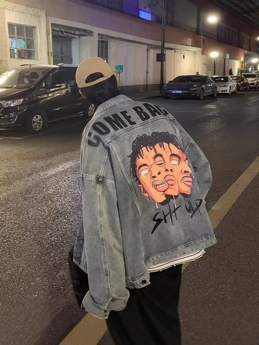 'Shut Up' designer denim jacket