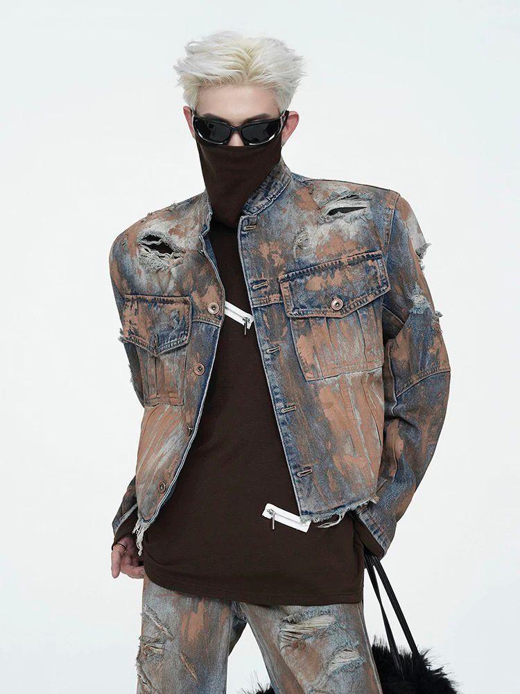 Hole-ridden denim jacket